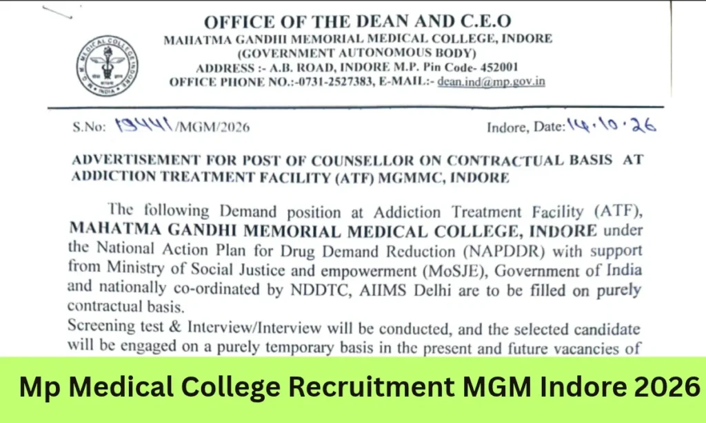 Mp Medical College Recruitment MGM Indore 2026